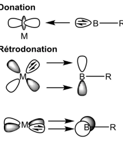 Table II-1 : Distance bore-métal et déplacement chimique RMN  11 B de quelques complexes  borylène 