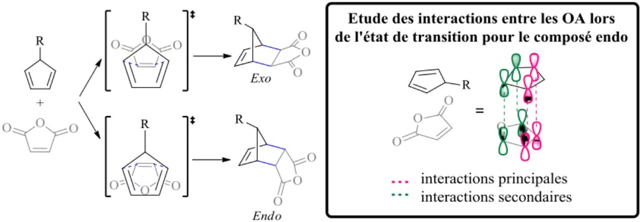 Figure II-36 : Etat de transition d’une réaction de Diels-Alder selon l’orientation du diénophile