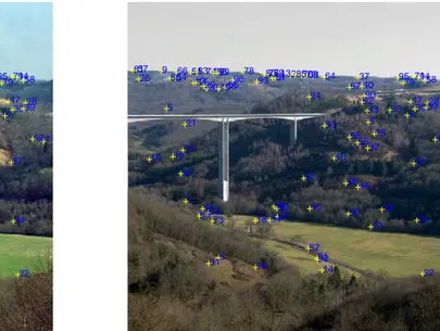 Figure 3.6: Examples of point correspondences: 96 correspondences used to obtain the registered image pair shown in Figure 3.5.