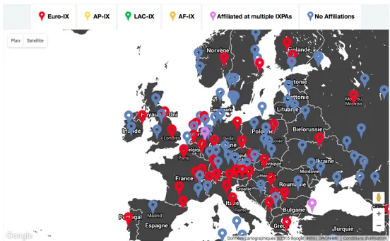 Fig. 2.6: EURO-IX map of the European IXPs per association affiliation - source EURO-IX