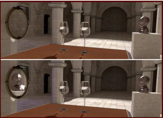 Figure 1.6 – Exemple de manipulation de reﬂet. En haut, l’image originale. En bas, l’image éditée