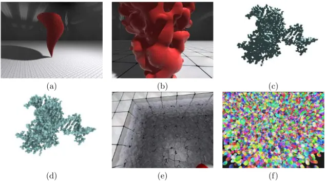 Figure 3.5 – Captures d’´ ecran des diff´ erentes sc` enes de test : (a,b) Tornado, sc` ene rendue