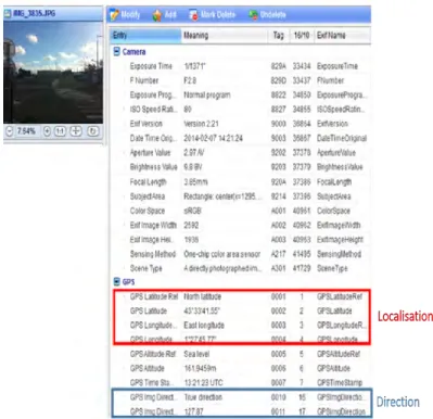 Figure 2.6 – M´ etadonn´ ees spatiotemporelles associ´ ees ` a une image par un Iphone4