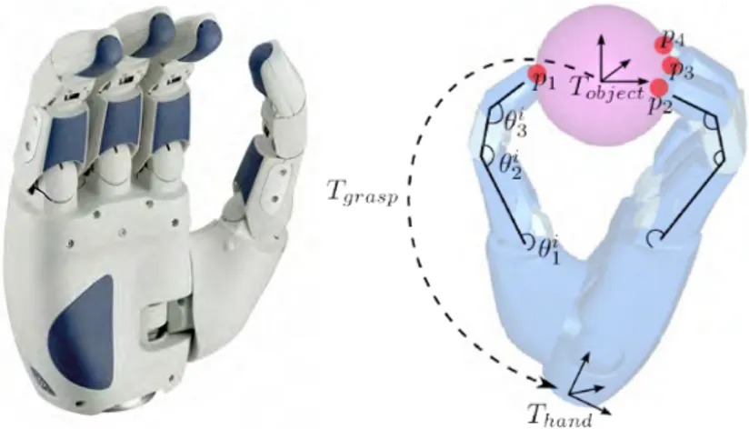 Figure 2.12: Left: The Schunk Anthropomorphic Hand used to illustrate our grasp planning
