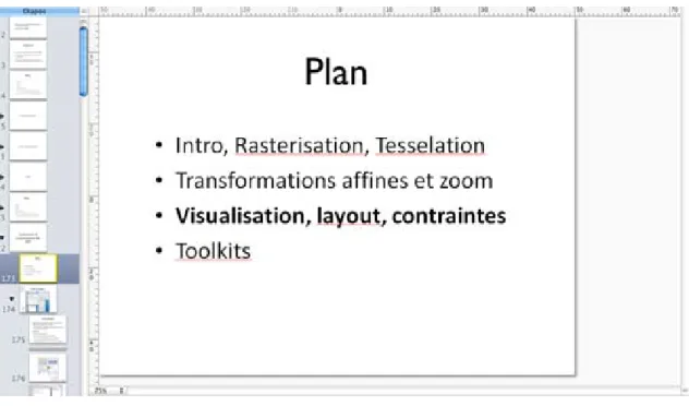 Figure 9. Diapositive contenant le plan. La partie abordée suivant cette diapositive est  « Visualisation, layout, contraintes »