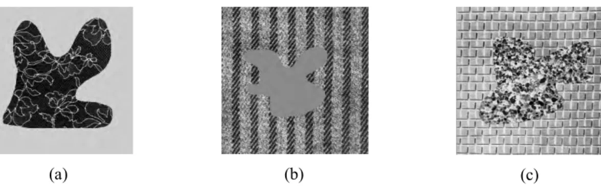 Fig.  2.6 - Exemples de texture de Brodatz [B’1966]. (a) Object texturé sur un fond homogène