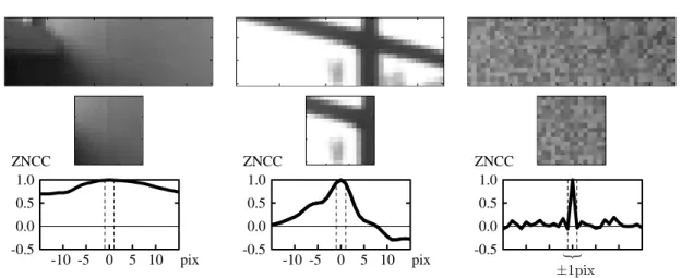 Figure 2.5 – Autocorrélation par le score ZNCC (Zero-mean Normalized Cross-Correlation) [ Solà Ortega 07 ]
