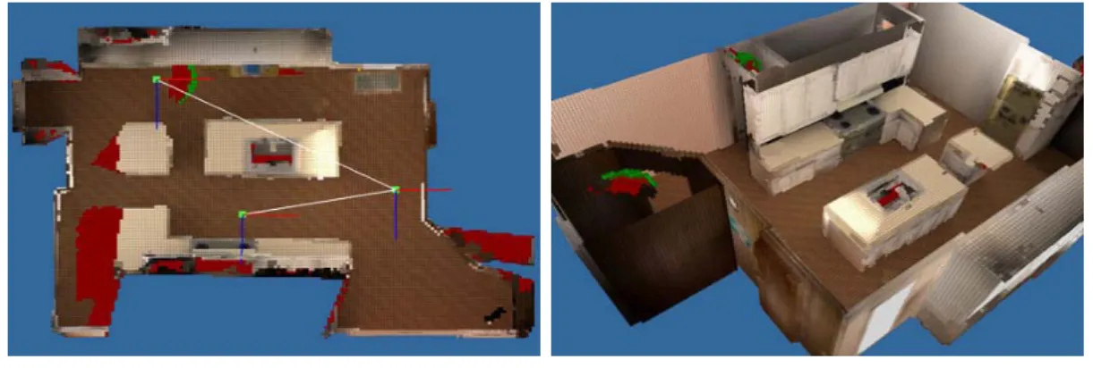 Figure 2.5: Calculating points on the environment where the sensor can acquire and model the more informative hidden regions on a room [Low 06].