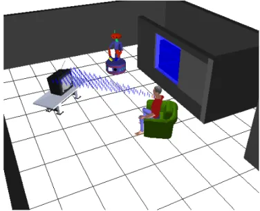 Figure 3.18: A home environment with a person watching television. Clearly the socially aware behavior for the robot would be not to pass between this person and the television