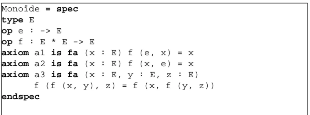 Figure 19: Spécification algébrique d'un monoïde