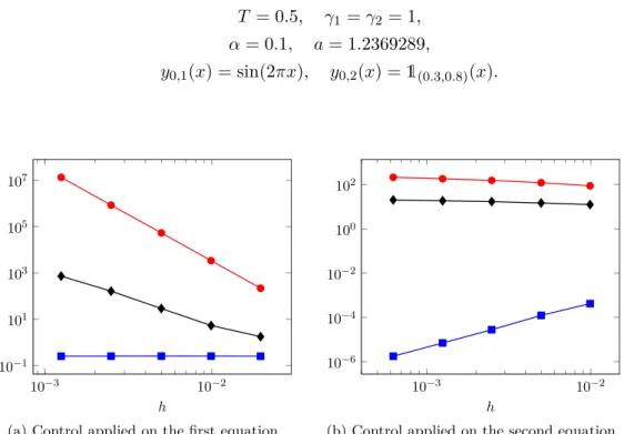 Figure I.7: Convergence properties due to the HUM approach with Neumann control applied in different equations with critical values (α, a) = (0.1, 1.2369289)