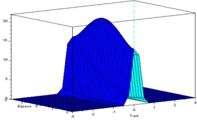 Figure 1.3 – Simulation numérique de n ε pour Ω =] − 2, 2[, A = 3 et r = 5, b = 1, g = 5, ε =