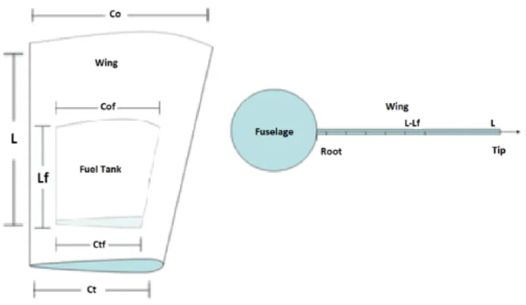 Figure 3.2: Scheme of the wing structure considered in the load model (transverse forces near to vertical arising from aerodynamic pressure and inertia) and bending moment M (resulting from the shear forces) of the wing
