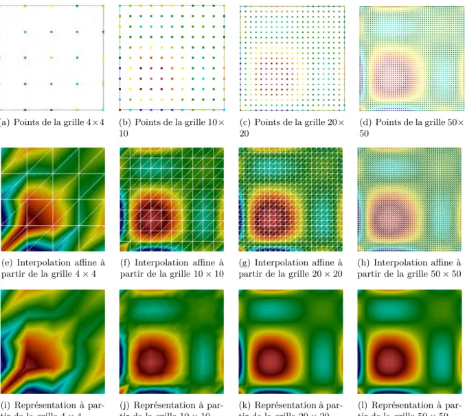 Figure 1.12 – Représentation sous ParaView d’un polynôme d’ordre élevé sur différentes grilles de visualisation.