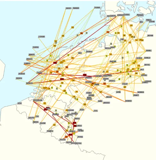 Figure 1.4 – Free Route Airspace : routes directes entre les points d’entrée et de sortie de l’espace aérien de Maastricht.