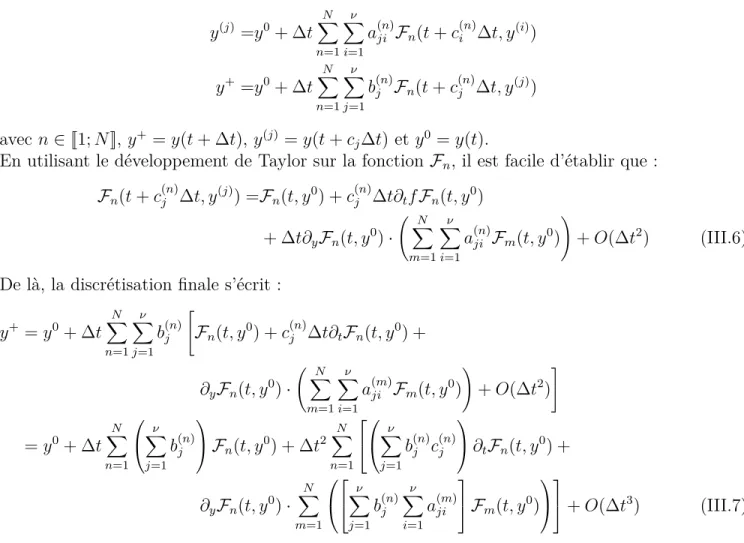 tableau de Butcher {c (n) , A (n) , b (n) }. Ainsi, la discrétisation en N schémas Runge-Kutta peut donc