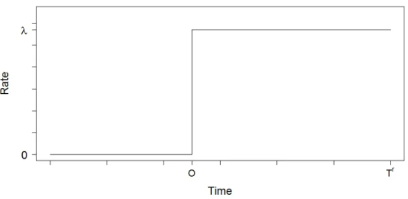 Figure 2.2  Aspect des intensités de recrutement d'un centre pour le Scénario 3 .