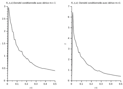 Figure 1.3 – A gauche la courbe de la densit´e conditionnelle obtenue avec une d´erive