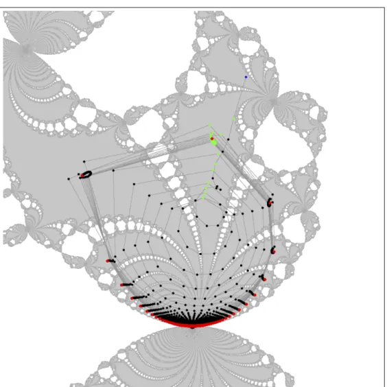 Figure 3.1.1 – Projection sur la droite {w = 0} d’une orbite (en noir) dans un domaine errant