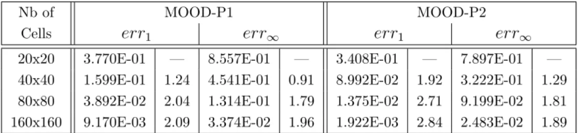 Table 3.7: L 1 and L ∞ errors and convergence rates for the DST on non-uniform meshes with MOOD-P1