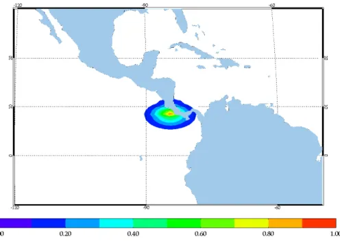Fig. 3.4  On assimile une observation située dans l'Oéan Paique près de la te du Panama.