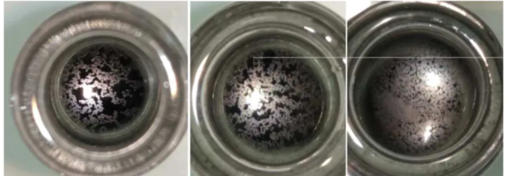 Figure 5 : Films formés à la surface de l’émulsion après intégration de différentes quantités d’acétone