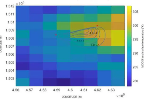 Figure II. 4. Footprint of the LAS, calculated using the footprint model of Horst and Weil, superposed 
