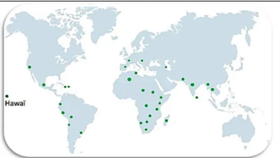 Figure 2.2 : Carte des principaux lieux de production de spiruline dans le monde