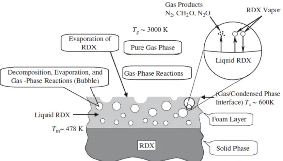 Figure 1.7 – Illustration de la structure de la flamme lors de la combustion de