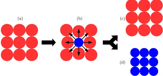 Figure I.6 – Représentation locale simplifiée des mécanismes collectifs dans le cas d’un composé à transition de spin fortement coopératif