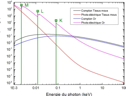 Figure 1.7 – Sections efficaces de la diffusion Compton et du processus photo-