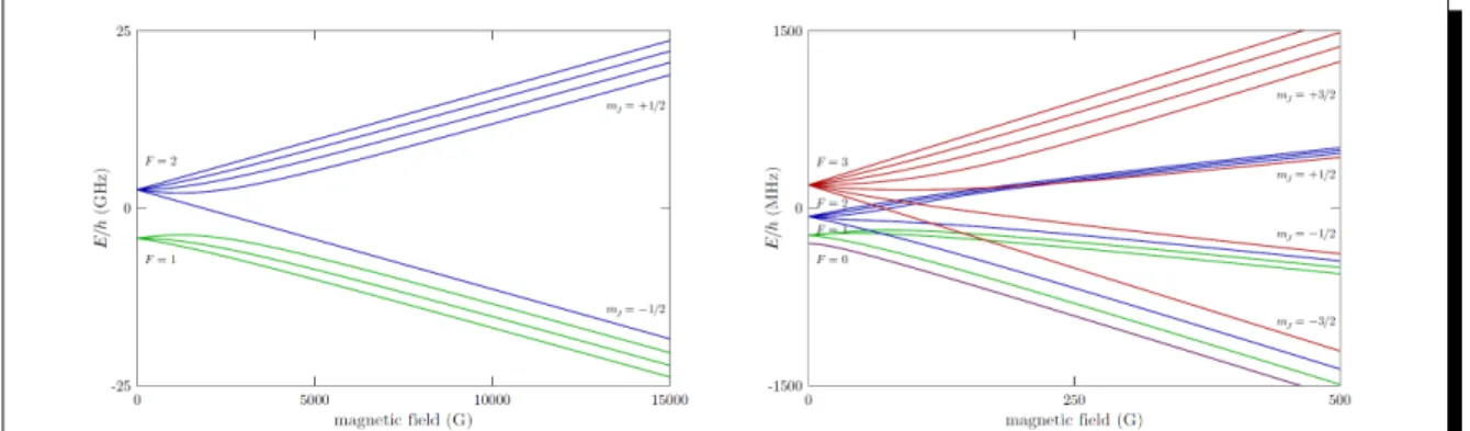 Figure 1.4: Hyperfine structures in an external magnetic field: ground levels 5 2 S