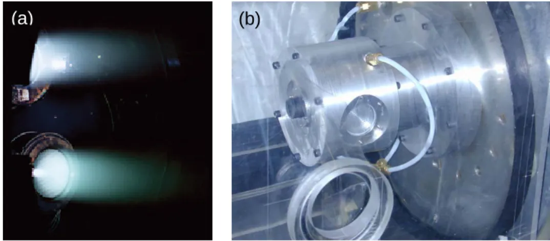 Fig. 1.3 shows two kinds of microwave plasma propulsion systems under development, (a)  microwave ion thruster  [12]  with ECR plasma as the ion source and this kind of propulsion has  been used in deep space mission (MUSES-C/Hayabusa), (b) microwave elect