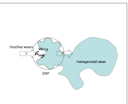 Fig. 3.9: Configuration of the simplified box model, used to analyze the link between mixing, production and dispersion mechanisms.