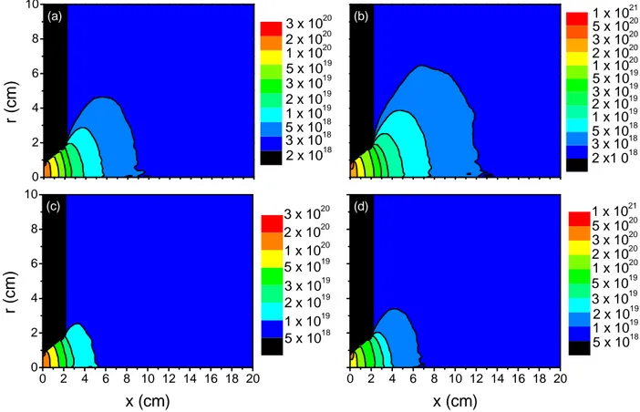 Fig III. 4. Profil de densité atomique sans plasma, en échelle logarithmique, en (m -3 )
