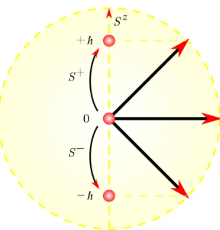 Fig. 2.1.: The spin triplet state {|1, 1i, |1, 0i, |1, −1i} with corresponding S z – eigenvalues {+~, 0, −~}