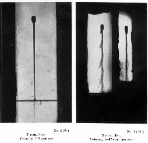 Fig. 1.4  Visualisation expérimentale du sillage stationnaire et instationnaire derrière un disque (Marshall &amp; Stanton (1930)).
