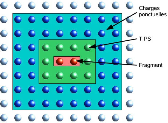 Fig. 2.1 – Dessin illustrant le bain de charges et les pseudo-potentiels entourant un fragment.