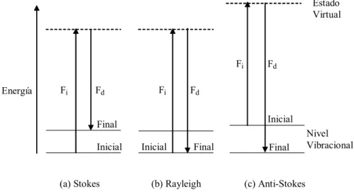 Fig. 4-1. Diagrama de energía simplificado de los procesos de dispersión 