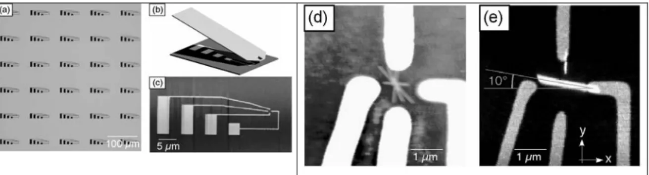 Figure 1.6: (a) Optical microscopy image of a static stencil silicon nitride membrane with  microelectrodes patterns