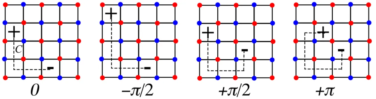 Fig. 1.15 – Representation of the square lattice with one instanton and one anti-instanton for