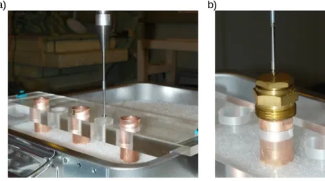 Figure 2.5: Photo of the copper tubes and centering of the µCPT tip, used to test the
