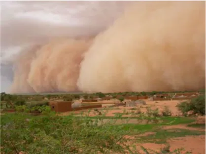 Figure I. 3: Tempête de sable en Afrique montrant un soulèvement de poussières désertiques sous l’effet 