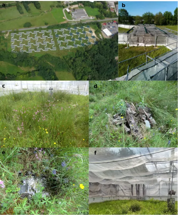 Figure 1.5 – The metatron. a) is a aerial view of the system. b) is a view of an enclosure from outside