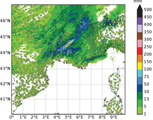 FIG U RE  3.10  - Cumul 12h d e  pr é cipitati o ns  e stim é  par  l e s  lam e s  d' ea u  radar 