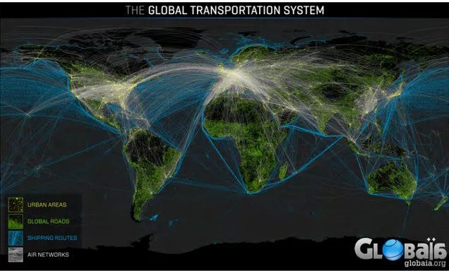 Figure B – Distribution globale du réseau de transports sur Terre.