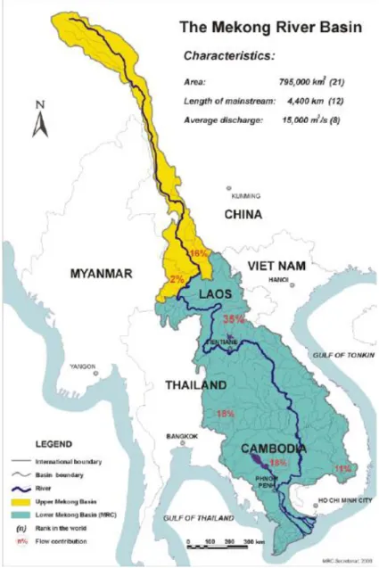 Figure 1.1 Geographical map of the Mekong River. (Sources: MRC 2010). 