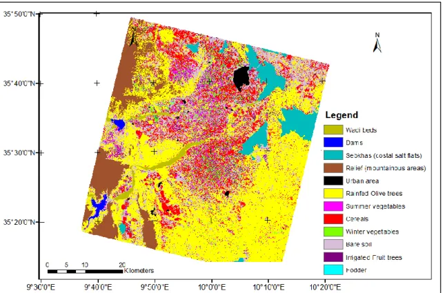 Figure 2. 8: Land use map of the Kairouan plain obtained by the classification of SPOT 5 multi-