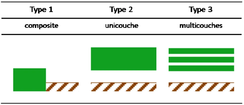 Figure I-14 : Schémas conceptuels des trois grands types de représentation de la végétation dans les  modèles LSM (« Land Surface Model ») pour l’estimation de l’albédo de surface