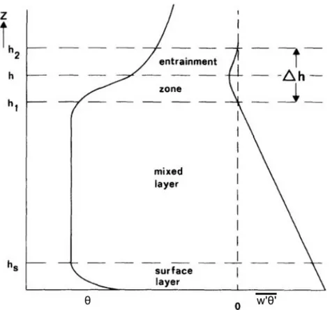 Figure 2.3 – Profils moyens de θ et du flux de flottabilité w 0 θ 0 dans la couche limite
